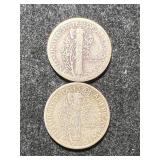 2 US MERCURY DIMES 1934 1944