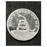 1 TROY OZ .999 FINE SILVER DONT TREAD ON ME ROUND