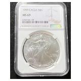 1999 AMERICAN SILVER EAGLE NGC MS69