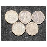 GROUP OF 5 US SILVER DIMES