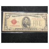 1928C US RED SEAL $5 BILL
