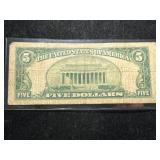 1928C US RED SEAL $5 BILL