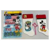 Misc. Mickey Mouse Collectibles Including Christmas Stockings & Small Flag (NIB)