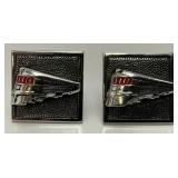 Vintage SWANK Brand Railroad Train Themed Tie Clip And Cuff Link Set In Original Barrington Jewelry Box
