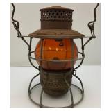 Vintage Adam & Westlake Co. Adalake Kero No. 250 Railroad Lantern With Amber Colored Lense