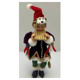2 Handmade Clothtique Christmas Musician Jesters Figurines (One With Flute Has Repaired Leg) 8"