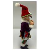 2 Handmade Clothtique Christmas Musician Jesters Figurines (One With Flute Has Repaired Leg) 8"