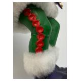 2 Handmade Clothtique Christmas Musician Jesters Figurines (One With Flute Has Repaired Leg) 8"