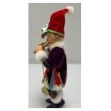 2 Handmade Clothtique Christmas Musician Jesters Figurines (One With Flute Has Repaired Leg) 8"