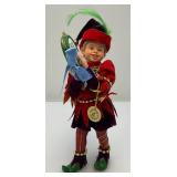 2 Handmade Clothtique Christmas Musician Jesters Figurines (One With Flute Has Repaired Leg) 8"