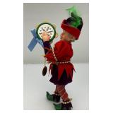 2 Handmade Clothtique Christmas Musician Jesters Figurines (One With Flute Has Repaired Leg) 8"