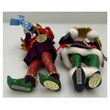 2 Handmade Clothtique Christmas Musician Jesters Figurines (One With Flute Has Repaired Leg) 8"