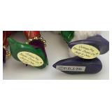 2 Handmade Clothtique Christmas Musician Jesters Figurines (One With Flute Has Repaired Leg) 8"