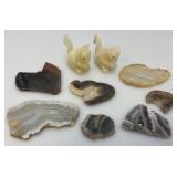 Misc. Rock Slices, Stone Animals (Some Have Chips Present) & More