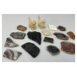 Misc. Rock Slices, Stone Animals (Some Have Chips Present) & More