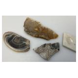 Misc. Rock Slices, Stone Animals (One Has Chipped hand) & More
