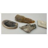 Misc. Rock Slices, Stone Animals (One Has Chipped hand) & More