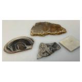 Misc. Rock Slices, Stone Animals (One Has Chipped hand) & More