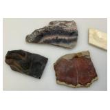 Misc. Rock Slices, Stone Animals (One Has Chipped hand) & More