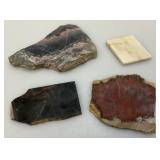 Misc. Rock Slices, Stone Animals (One Has Chipped hand) & More