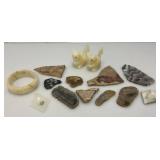Misc. Rock Slices, Stone Animals (One Has Chipped hand) & More