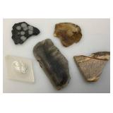 Misc. Rock Slices, Stone Animals (One Has Chipped hand) & More