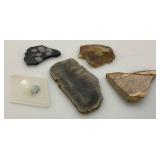 Misc. Rock Slices, Stone Animals (One Has Chipped hand) & More