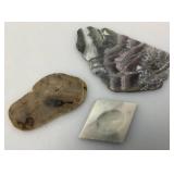 Misc. Rock Slices, Stone Animals (One Has Chipped hand) & More
