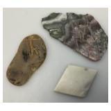 Misc. Rock Slices, Stone Animals (One Has Chipped hand) & More