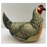 Large Vintage Fabric And Beaded Stuffed Chicken 12" x 14"