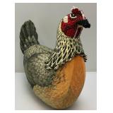 Large Vintage Fabric And Beaded Stuffed Chicken 12" x 14"