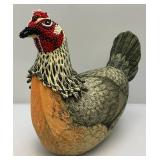 Large Vintage Fabric And Beaded Stuffed Chicken 12" x 14"