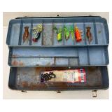 Antique Metal Tackle Box With Some Vintage Lures
