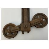 Vintage Heavy Metal Barn Wood Beam Polley System (Would Look Great Converted Into A Light)