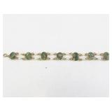 14K Yellow Gold Bracelet with Jade and Pearl Accents