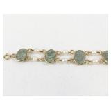 14K Yellow Gold Bracelet with Jade and Pearl Accents