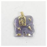 14K Yellow Gold and Purple Jade Elephant Pendant