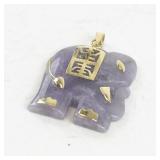 14K Yellow Gold and Purple Jade Elephant Pendant