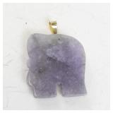 14K Yellow Gold and Purple Jade Elephant Pendant