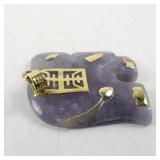 14K Yellow Gold and Purple Jade Elephant Pendant