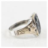 Sterling Silver and 10K Hematite Intaglio Ring Size 11.25