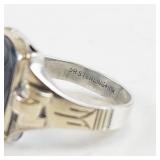 Sterling Silver and 10K Hematite Intaglio Ring Size 11.25