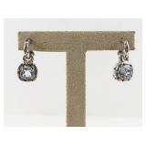John Hardy Cushion Cut Blue Topaz Sterling Silver Kali Drop Earrings with Pouch
