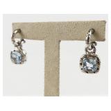 John Hardy Cushion Cut Blue Topaz Sterling Silver Kali Drop Earrings with Pouch