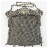 Antique German Silver Mesh Purse with Cherub Motif