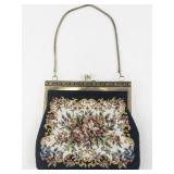 Vintage Floral Needlepoint Purse with Chain Handle