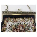 Vintage Floral Needlepoint Purse with Chain Handle