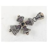 Barbara Bixby 18k Rose Gold & Sterling Silver Garnet Cross Pendant Enhancer