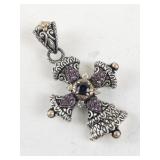 Barbara Bixby 18k Rose Gold & Sterling Silver Garnet Cross Pendant Enhancer