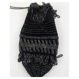 Vintage Black Beaded Evening Purse with Fringe and Chain Strap